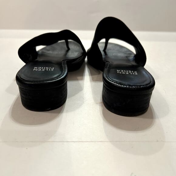 Eileen Fisher Black Thong Sandal Leather Slip On Low Heel Size 7.5 - Picture 5 of 7